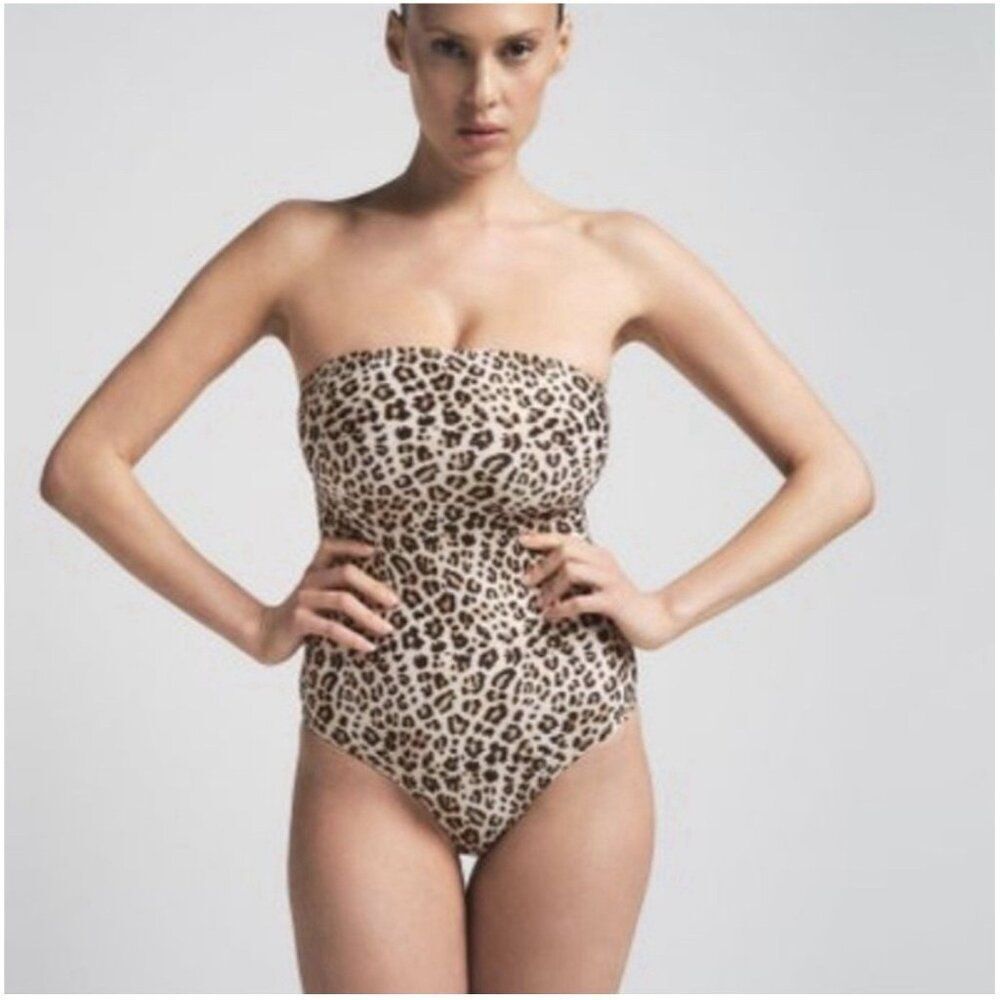 gaze leopard print Brown Black Tube strapless bodysuit Xs